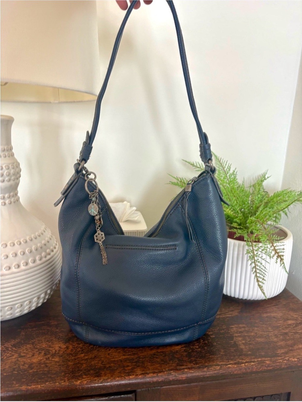 The Sak Sequoia Navy Blue Leather Hobo Shoulder Bag